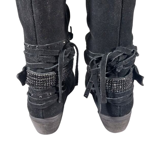 NAUGHTY MONKEY! BLACK GENUINE LEATHER WESTERN TRIPLE ANKLE WRAP BOOTS! SZ 7.5M - Picture 6 of 10